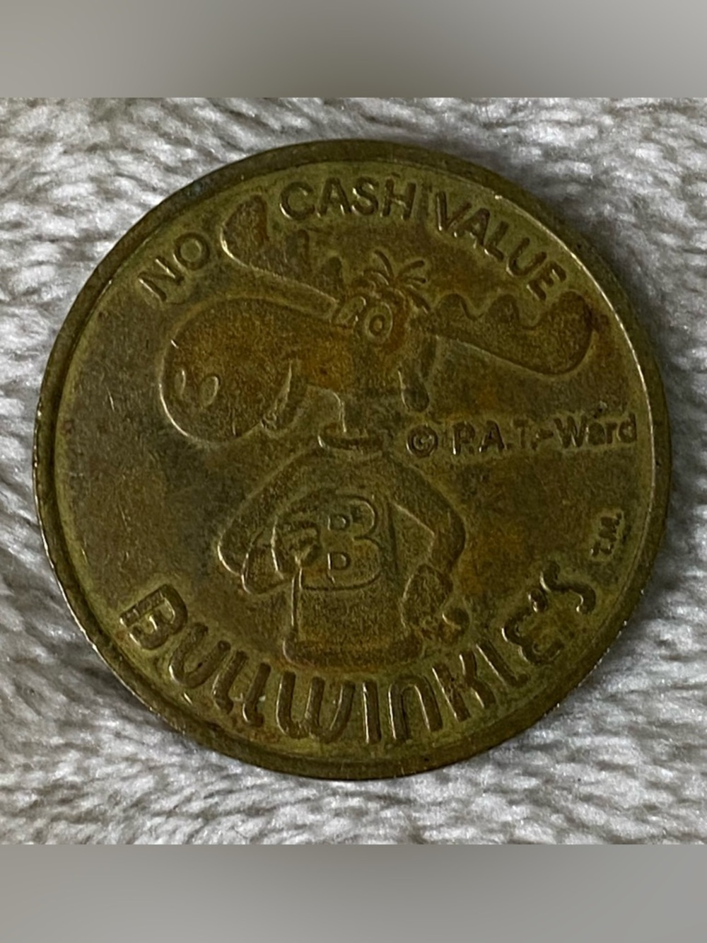 Bullwinkles Arcade Token No Cash Value PAT Ward Vintage Game Coin Brass Money